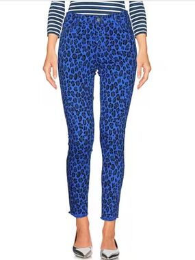 J Brand Blue Leopard Print Frayed Hem Women Jeans Royal Blue Size 31 NEW $228